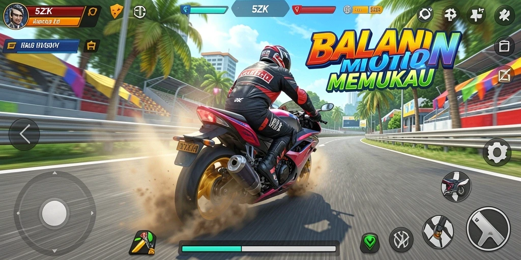 Gameplay balapan motor yang mendebarkan dan realistis di 5ZK.