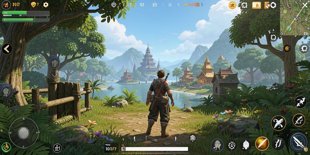 Tangkapan layar gameplay BOWO77 yang menampilkan dunia terbuka yang luas.