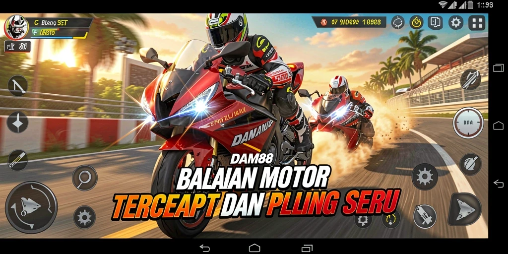 Screenshot gameplay dari DAM88 dengan aksi balapan motor yang intens.