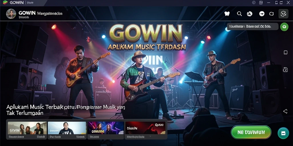 Tampilan gameplay interaktif GOWIN dengan berbagai pilihan musik.