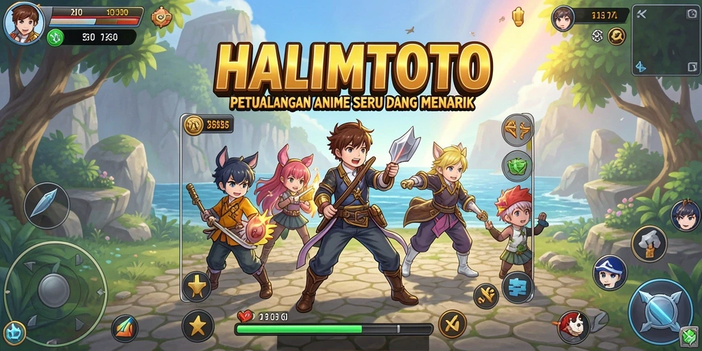 Tampilan gameplay HALIMTOTO dengan karakter anime yang menakjubkan.