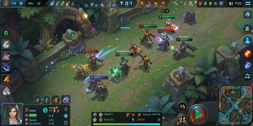 Screenshot HARAPJP memperlihatkan aksi gameplay MOBA yang intens dan seru.