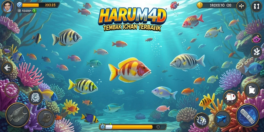 Tampilan gameplay seru dalam HARUM4D saat menembak ikan.