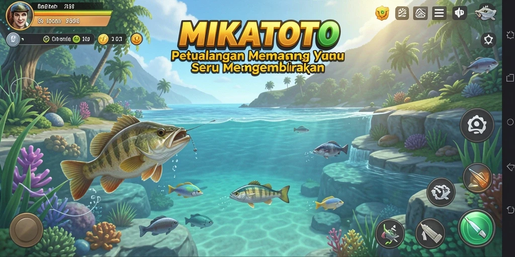 Tampilan gameplay MIKATOTO dengan suasana memancing yang seru dan menakjubkan.