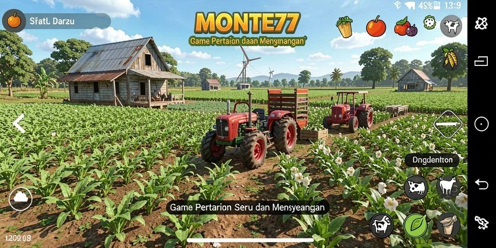 Tampilan gameplay <strong>MONTE77</strong> dengan aktivitas bertani yang menyenangkan.