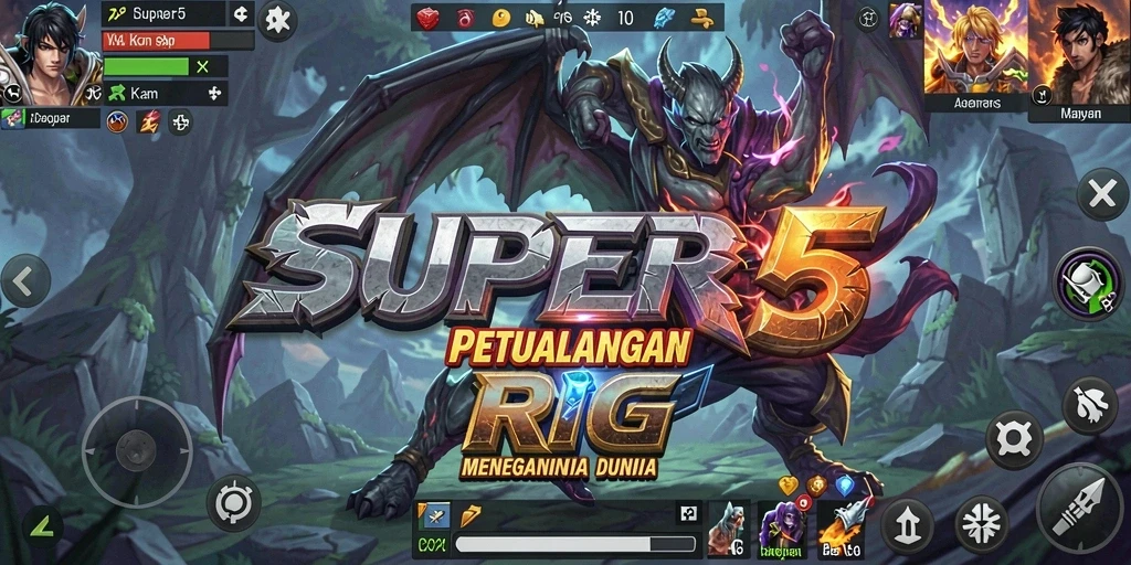 Tangkapan layar utama SUPER5 menampilkan petualangan RPG yang seru dan menegangkan.