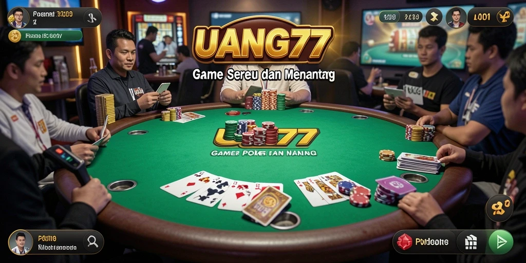 Screenshot permainan Poker di UANG77 menampilkan aksi kartu yang menegangkan.